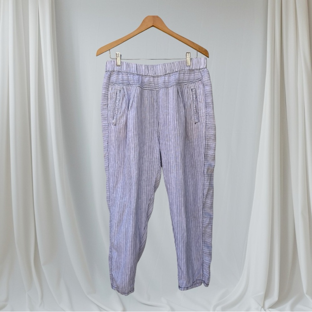Anthropologie Hei Hei Blue & White Linen Striped Relaxed Crop Pants Sz M